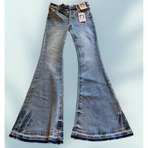 Nature Denim Bell Bottom Flare High Waisted Blue Jeans Size 7/27x33 Boho Hippie